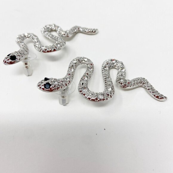 Silver Snake Crystal Body Statement Earrings - Picture 2 of 7